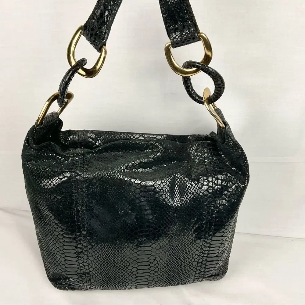 Michael Michael Kors Snakeskin Hobo Bag Handbag Black Purse Python Animal Print